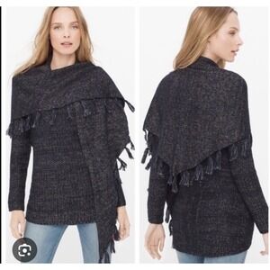 White‎ House Black Market Navy Blue Sweater w/ Removable Scarf Size M Luxe Tunic